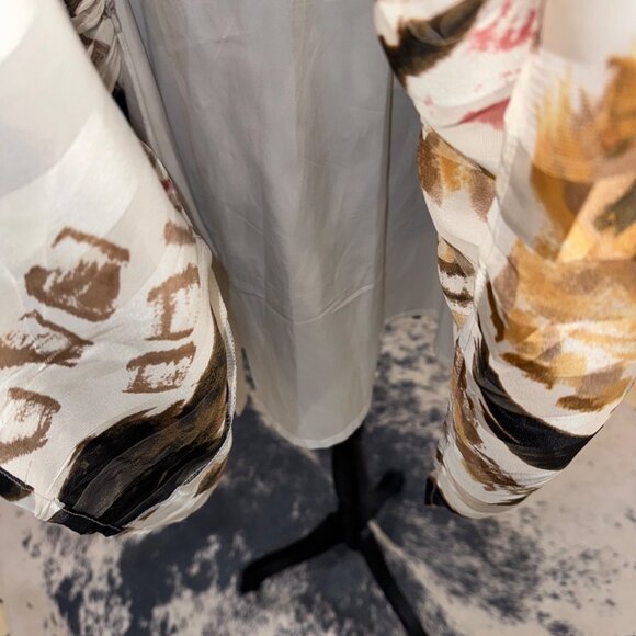 Beulah Style Abstract Artsy Empire Dress Bow Tie Neckline Balloon Sleeve Boho - Picture 11 of 12